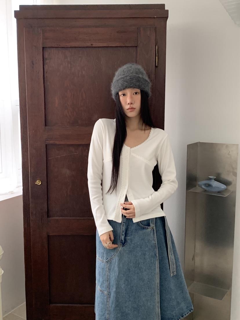 SUNDER MARKET韓國代購㊣女裝新款推薦熱賣時尚長袖T恤蕾絲SUNDER MARKET長袖T恤