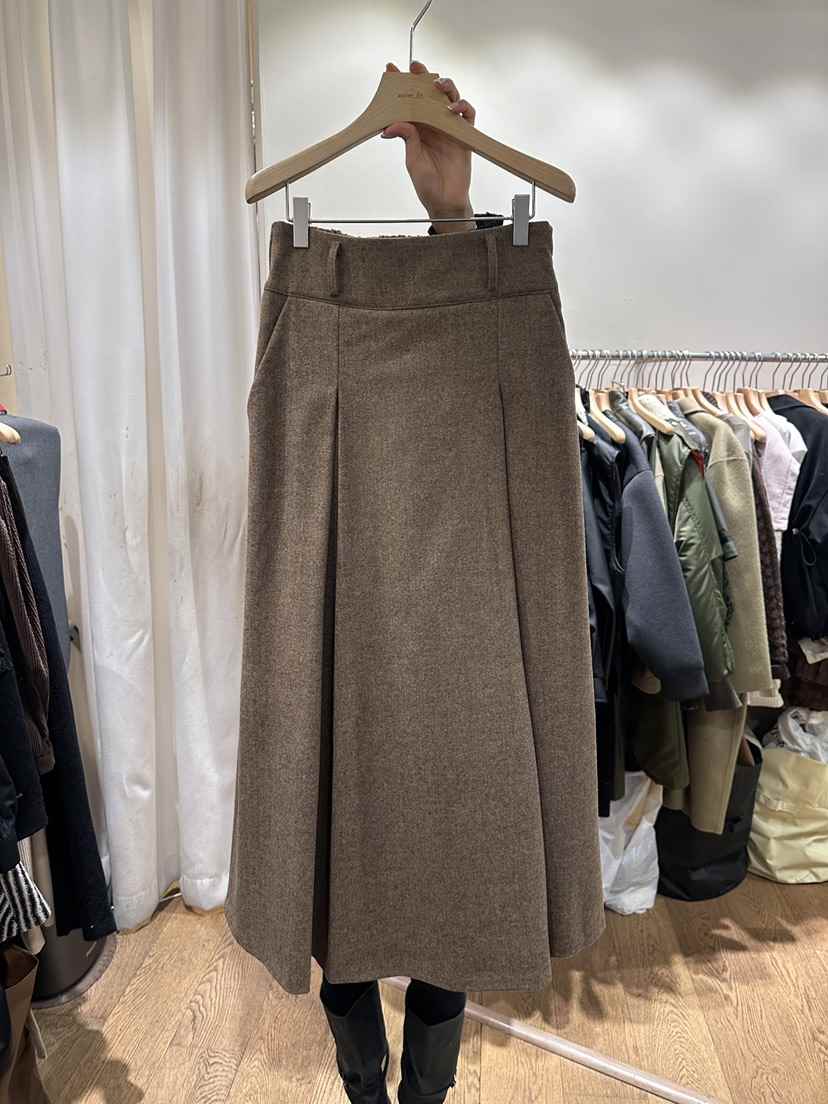 AUVERFIT韓國直郵㊣女士新款25秋冬人氣熱賣長裙人字紋褶裙AUVERFIT長裙