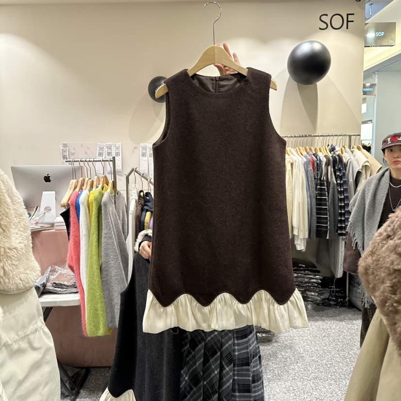SOF韓國直郵㊣女士新款時尚真品人氣25秋冬推薦連衣裙羊毛褶皺SOF連衣裙