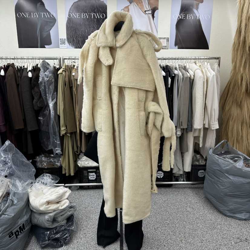 ONEBYTWO東大門㊣實拍女裝新款25秋冬休閑真品中長款大衣皮草ONE BY TWO中長款大衣