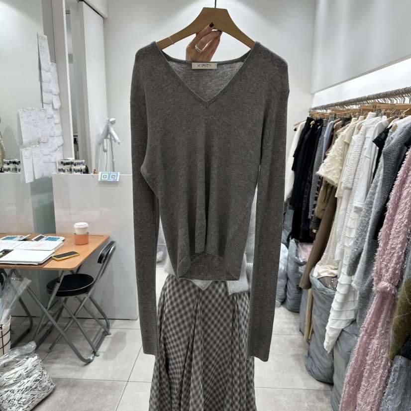 XPARTY東大門㊣實拍女裝新品推薦25秋冬時尚職業真品針織衫V領XPARTY針織衫