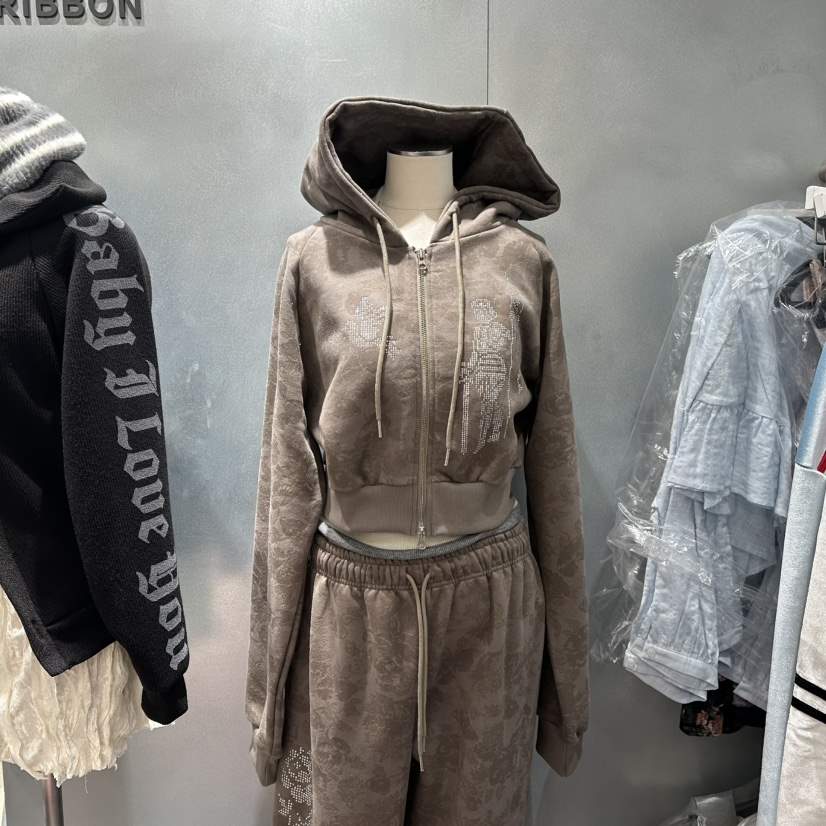 RIBBON韓國直郵㊣女士新款25秋冬推薦夾克連帽拉鏈衫加絨迷彩RIBBON夾克