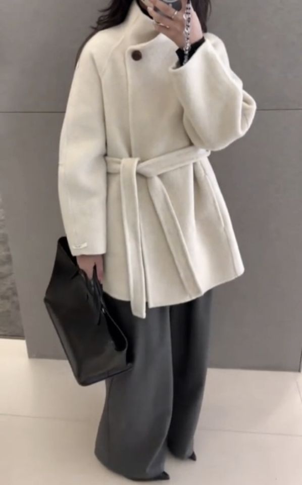 FEMME東大門㊣直郵女士新品時尚職業25秋冬中長款大衣含腰帶手工FEMME中長款大衣