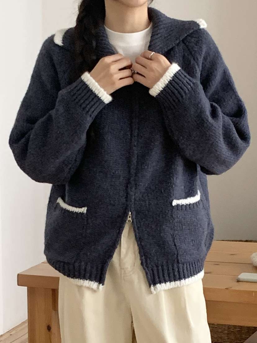 WOOD東大門㊣直郵女裝新品職業時尚人氣休閑推薦針織衫拉鏈WOOD針織衫