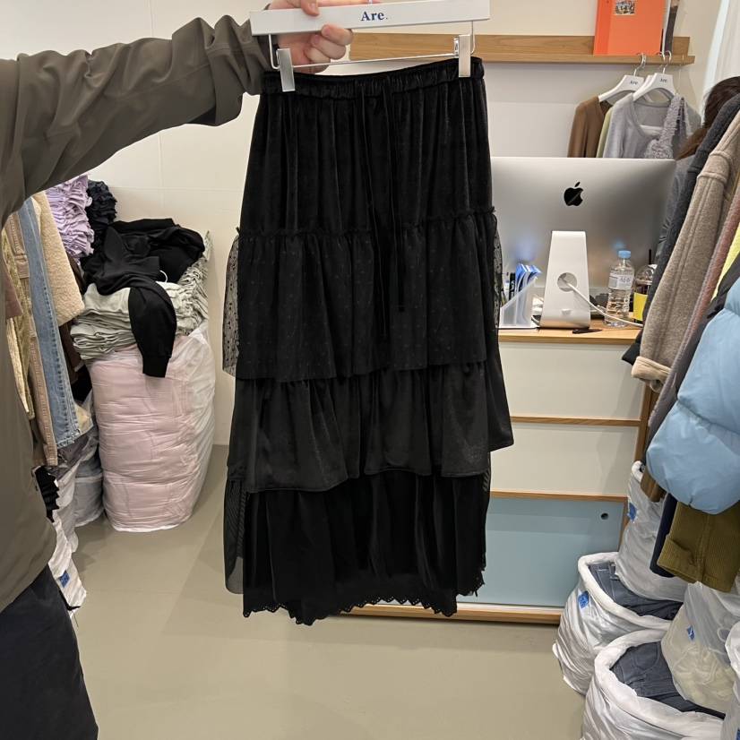 ARE東大門㊣實拍女士新款休閑推薦25秋冬熱賣職業長裙天鵝絨ARE YOU/ARE長裙