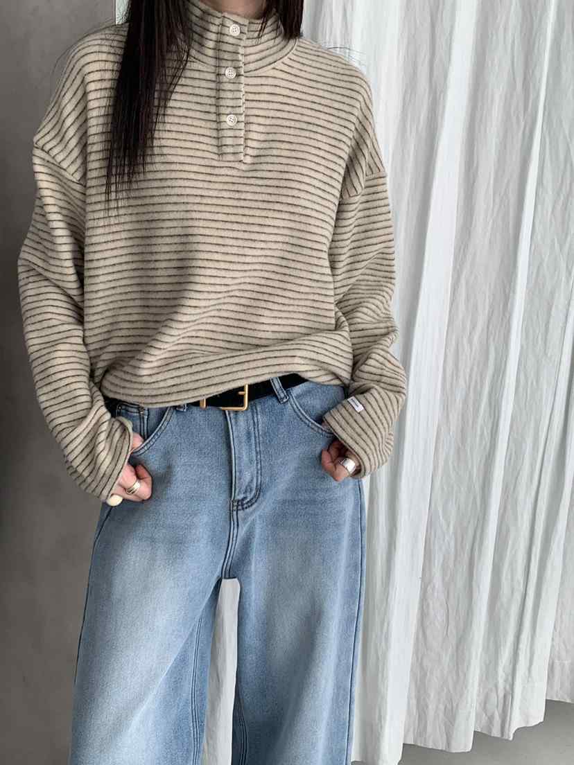 RIVER RAIN韓國直郵㊣女士新款真品時尚職業25秋冬長袖T恤紐扣RIVER RAIN長袖T恤