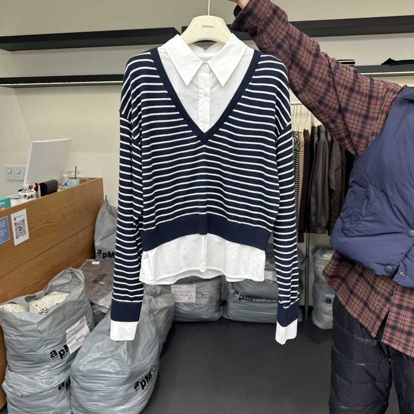 BANUL東大門㊣代購女裝新款休閑人氣25秋冬襯衫蕾絲衫假兩件BANUL襯衫/蕾絲衫