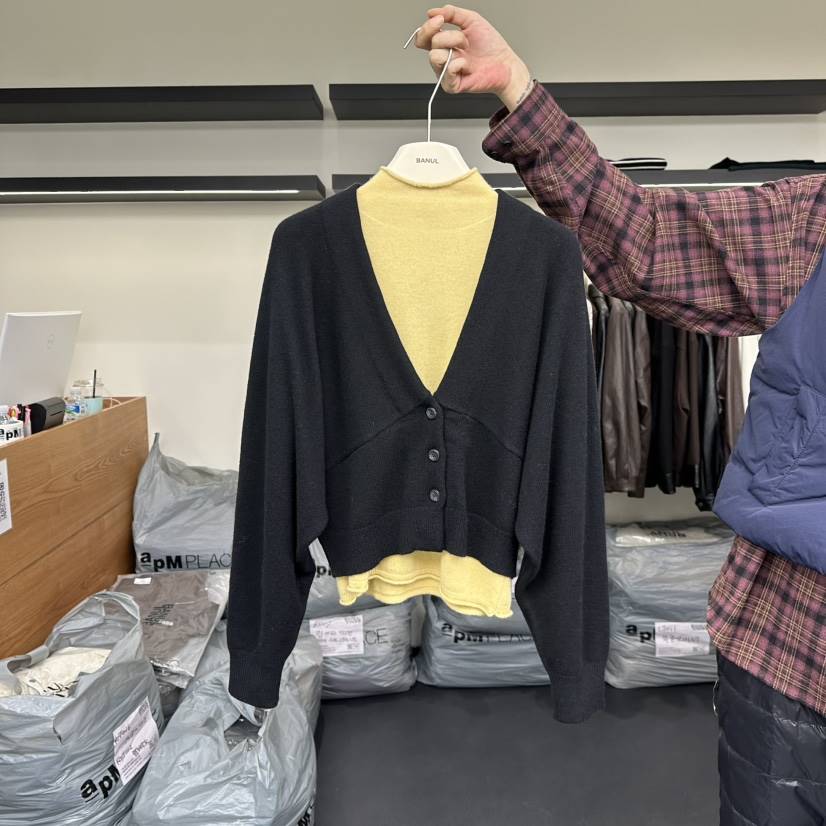 BANUL韓國代購㊣女士新品25秋冬人氣真品熱賣針織衫V領開衫BANUL針織衫