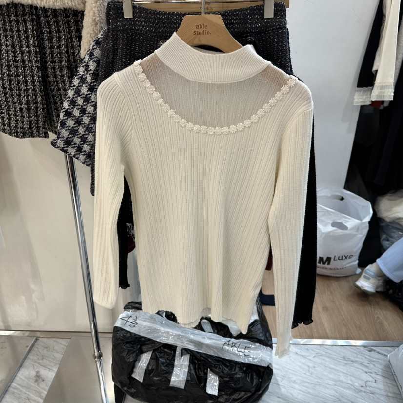 ABLESTUDIO韓國直郵㊣女裝新品推薦人氣真品針織衫花朵透明ABLESTUDIO針織衫