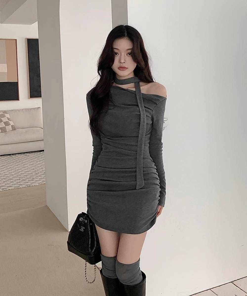 OUTT東大門㊣代購女裝新款人氣真品職業時尚休閑連衣裙含脖帶OUTT連衣裙