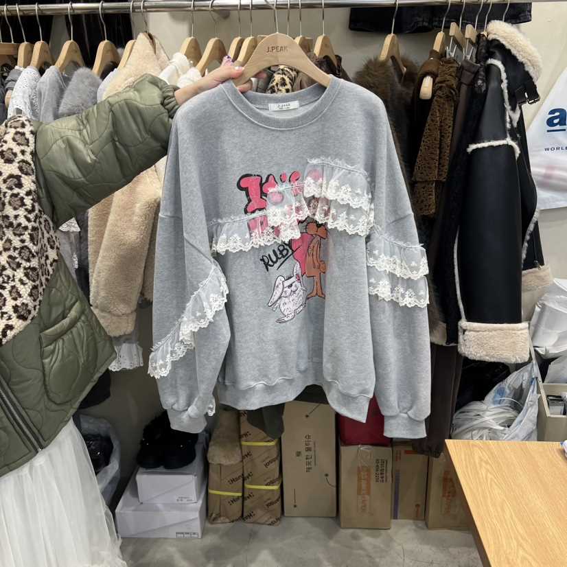 J PEAK/BY FLOW東大門㊣代購女裝新品推薦職業衛衣加絨蕾絲J PEAK衛衣