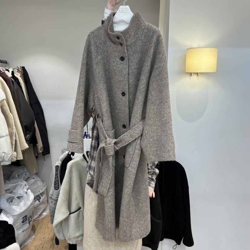 JINSIM韓國直郵㊣女裝新款25秋冬時尚中長款大衣含腰帶涂層JINSIM中長款大衣