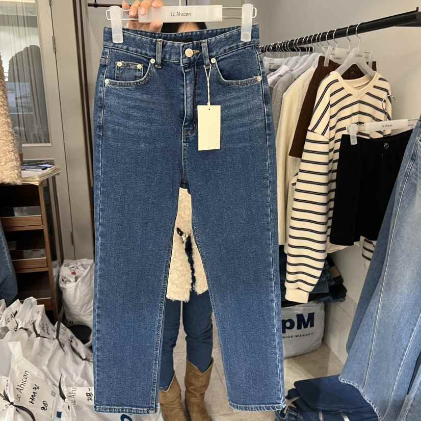 LE AHICON韓國代購㊣女裝新款真品推薦25秋冬時尚牛仔褲加絨Le Ahicon牛仔褲