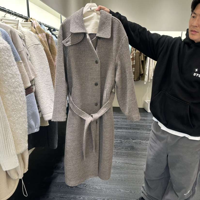 TOMGIRL東大門㊣代購女裝新品真品熱賣25秋冬中長款大衣含腰帶TOMGIRL中長款大衣