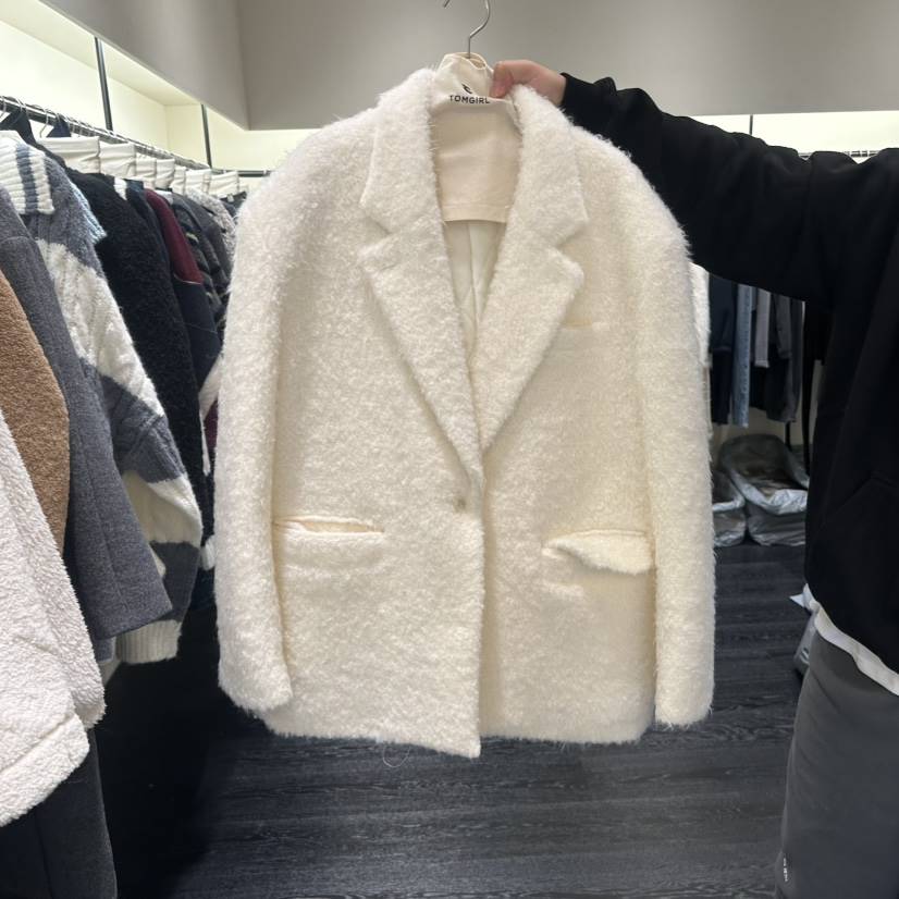 TOMGIRL東大門㊣代購女裝新款職業25秋冬短款大衣毛圈羊毛絨TOMGIRL短款大衣