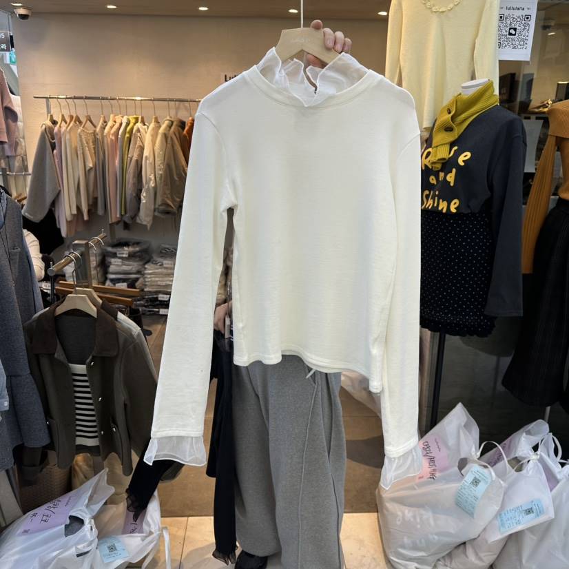 LULULALLA東大門㊣實拍女士新品25秋冬時尚休閑針織衫假兩件LULULALLA針織衫