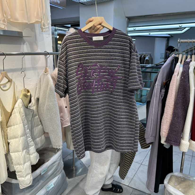 FLY FLY韓國直郵㊣女裝新品休閑職業25秋冬時尚真品T恤條紋FLY FLYT恤