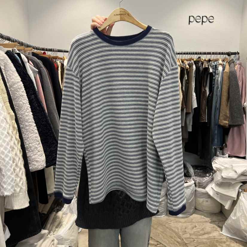 ALMOND PEPE東大門㊣直郵女士新品25秋冬職業推薦長袖T恤條紋ALMOND PEPE長袖T恤