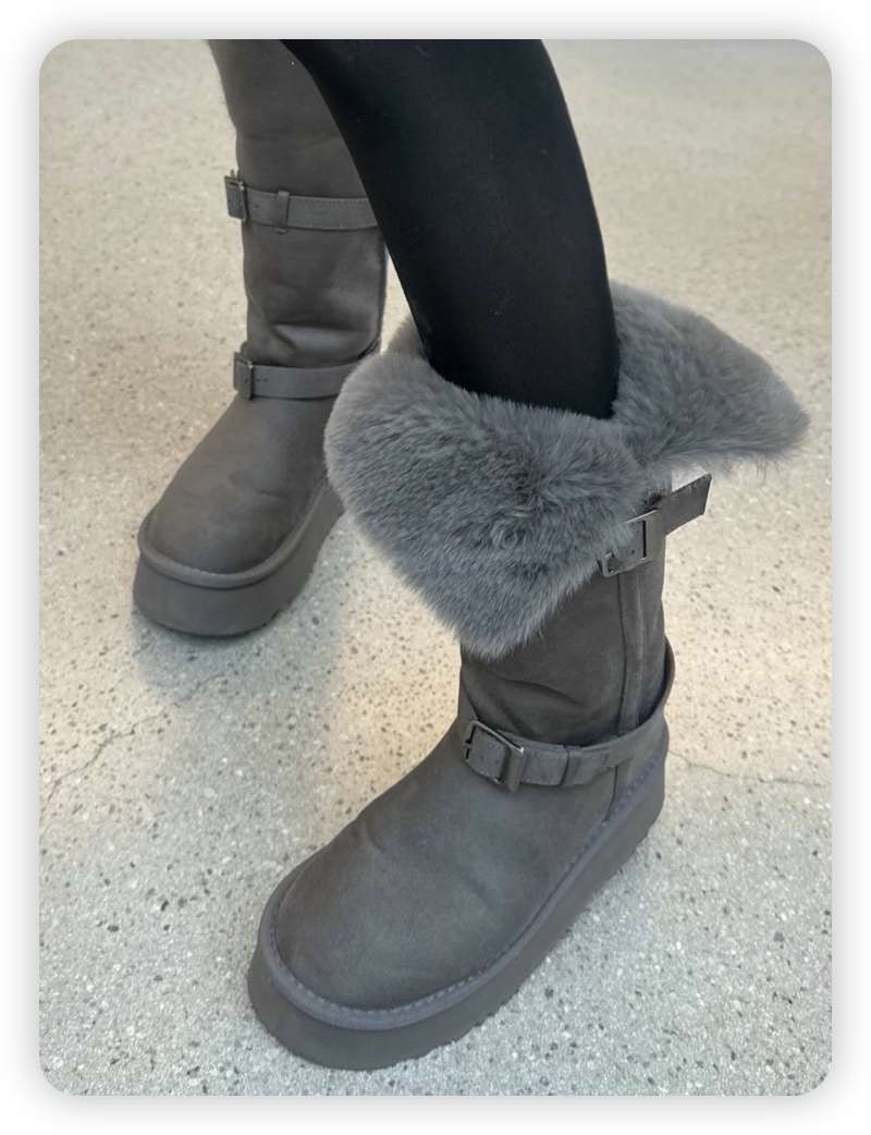 JUJU韓國代購㊣女士新品25秋冬職業熱賣時尚推薦靴子毛皮系帶JUJU靴子