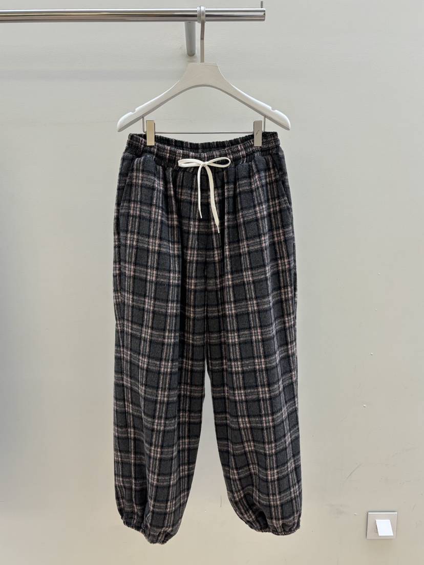 PEBBLE東大門㊣代購女士新品時尚25秋冬休閑休閑褲抓絨格子PEBBLE休閑褲