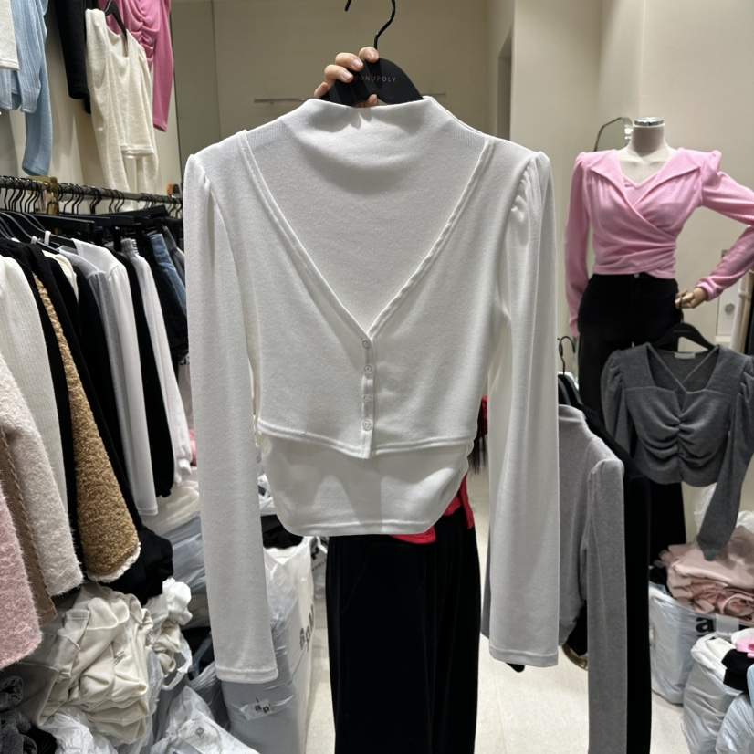 MONOPOLY東大門㊣直郵女裝新款25秋冬時尚推薦長袖T恤假兩件MONO_POLY長袖T恤