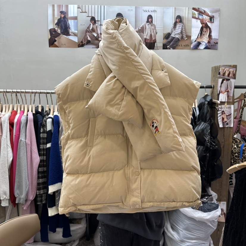 STICK WITH東大門㊣代購女裝新品熱賣推薦職業馬甲含圍巾填充STICK WITH馬甲