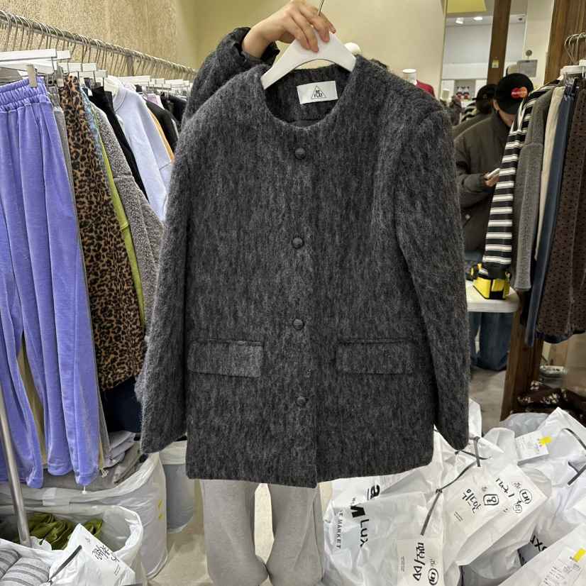 REFLAT東大門㊣代購女裝新款熱賣25秋冬短款大衣馬海毛羊毛絎縫REFLAT短款大衣