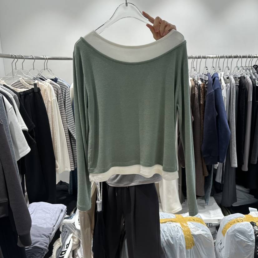 STORIES韓國代購㊣女士新款25秋冬職業休閑推薦長袖T恤假兩件STORIES長袖T恤