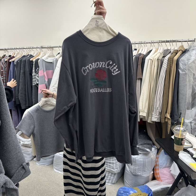 AMOEBA東大門㊣實拍女士新款職業人氣推薦25秋冬長袖T恤刺繡AMOEBA長袖T恤