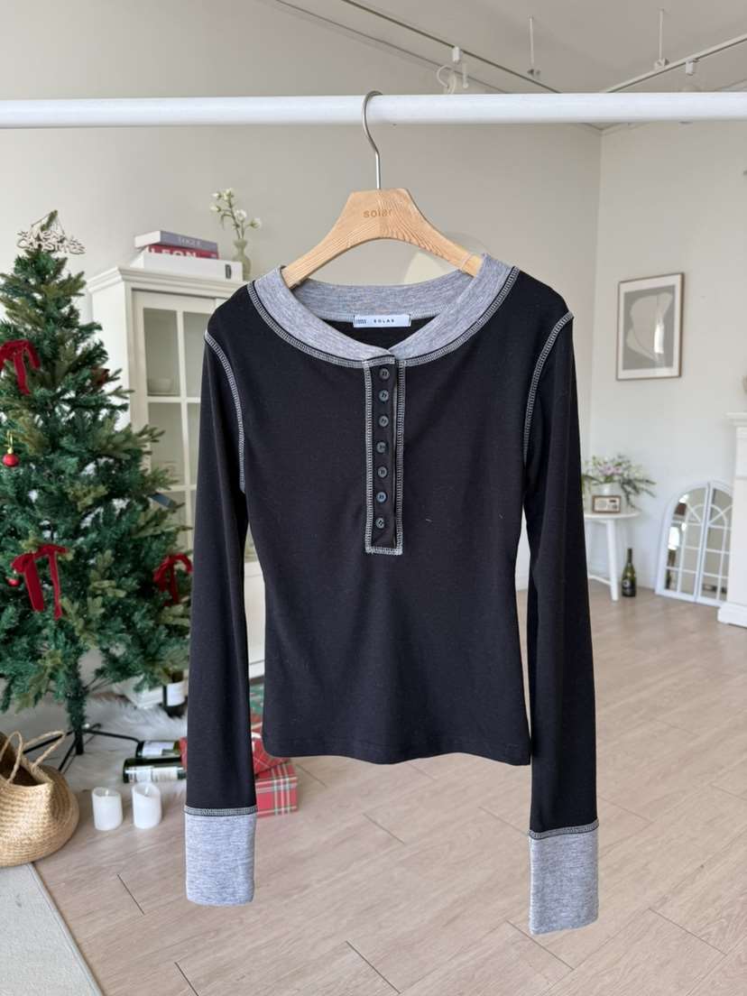 SOLAR韓國代購㊣女裝新款25秋冬人氣職業休閑推薦長袖T恤長款SOLAR長袖T恤