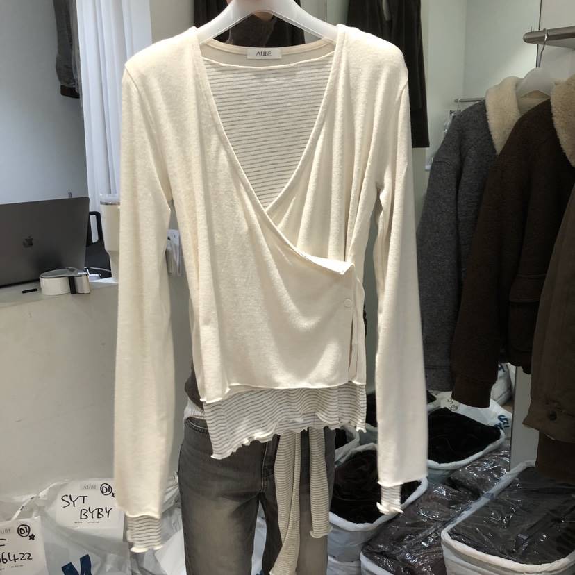 AUBE東大門㊣實拍女裝新款職業推薦熱賣休閑25秋冬長袖T恤羊毛AUBE長袖T恤