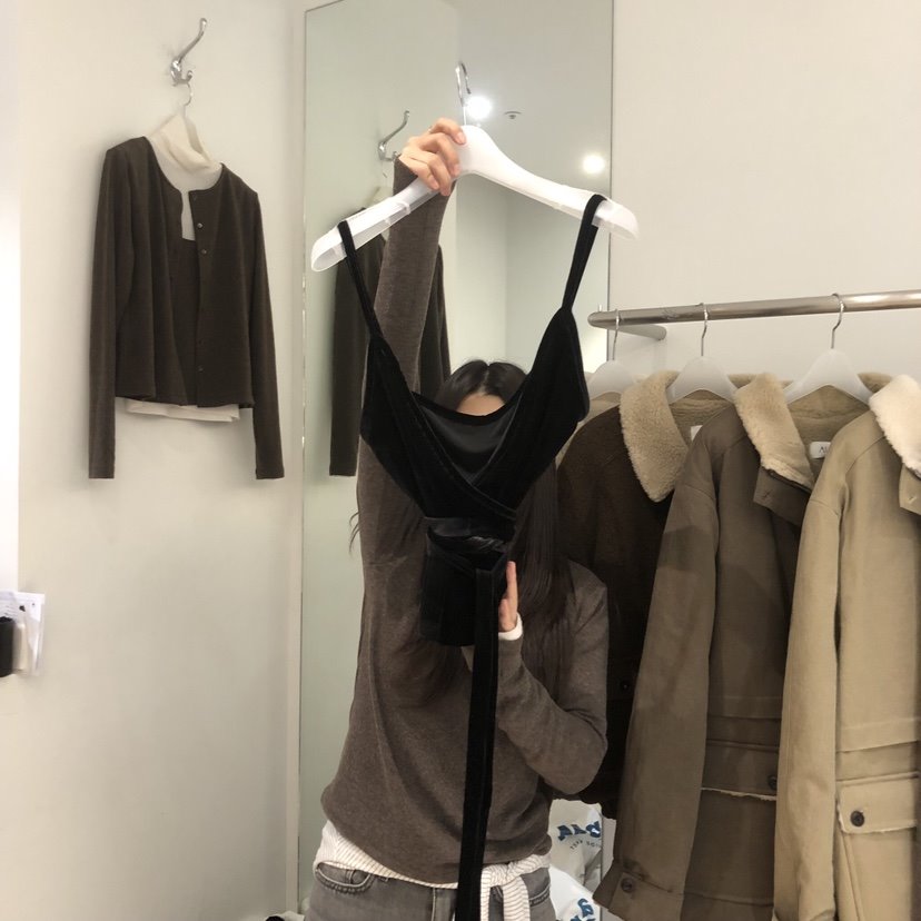 AUBE東大門㊣直郵女裝新款職業真品休閑吊帶背心天鵝絨絲絨AUBE吊帶/背心