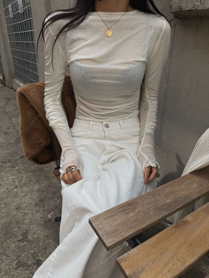 ABBEYLEE東大門㊣直郵女裝新款熱賣推薦真品時尚長袖T恤褶皺ABBEYLEE長袖T恤