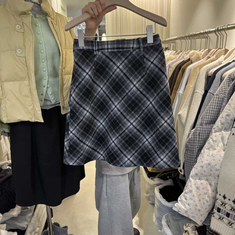 LIL韓國代購㊣女裝新款人氣推薦休閑職業時尚半身裙中短裙格子LIL半身裙/中短裙