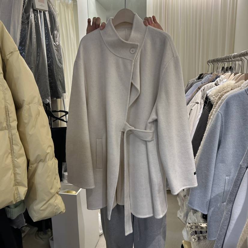 LIL韓國代購㊣女士新品真品25秋冬休閑熱賣中長款大衣手工腰帶LIL中長款大衣