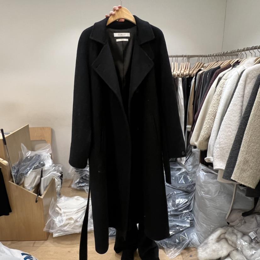 FOREST韓國代購㊣女士新品職業推薦25秋冬中長款大衣含腰帶羊駝FOREST中長款大衣