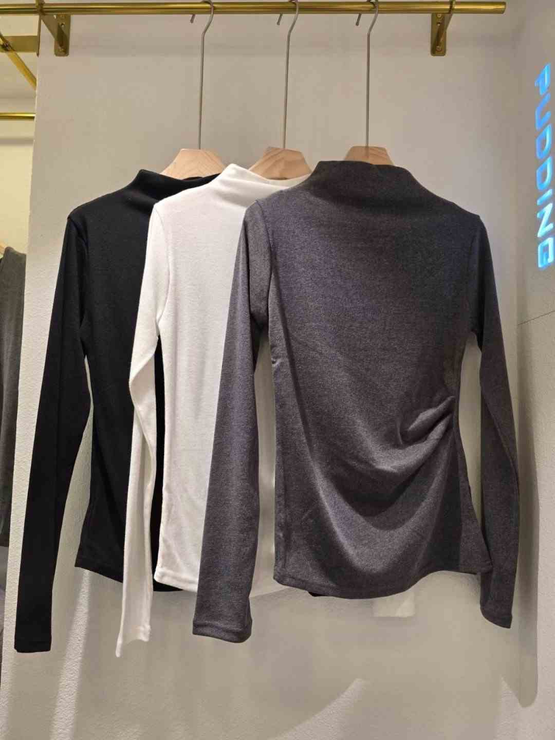 PUDDING東大門㊣直郵女士新品25秋冬真品休閑長袖T恤高領褶皺PUDDING長袖T恤