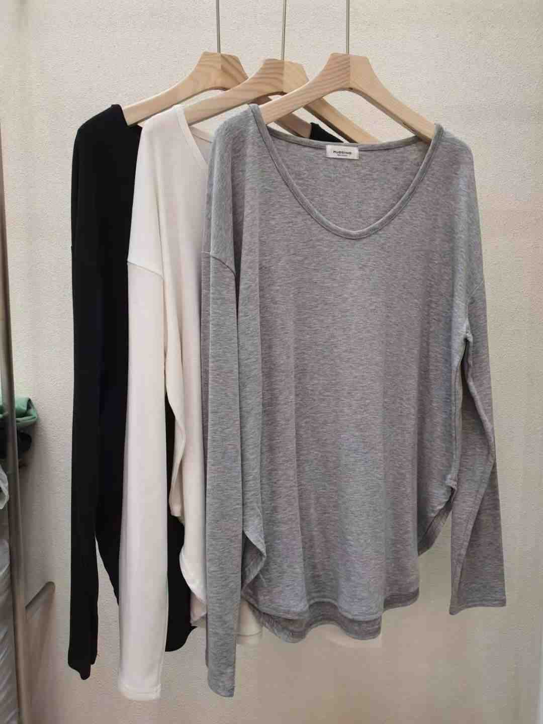 PUDDING東大門㊣直郵女裝新款熱賣人氣時尚長袖T恤抓絨柔軟PUDDING長袖T恤