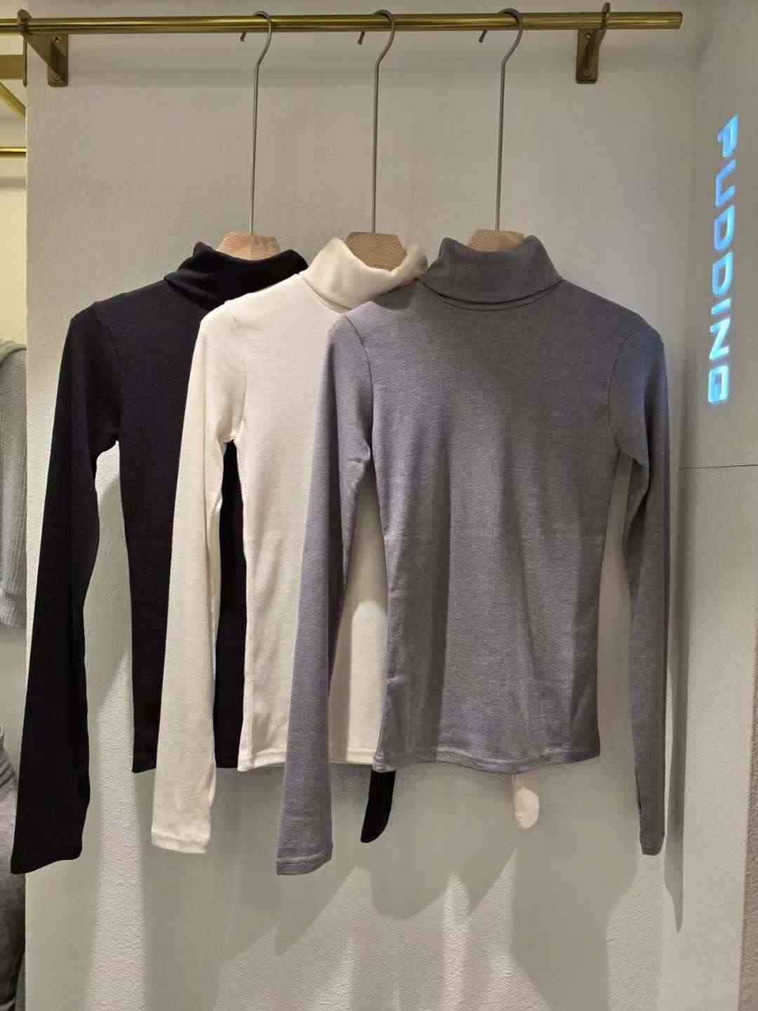 PUDDING韓國直郵㊣女士新款真品時尚人氣休閑長袖T恤高領寬松PUDDING長袖T恤