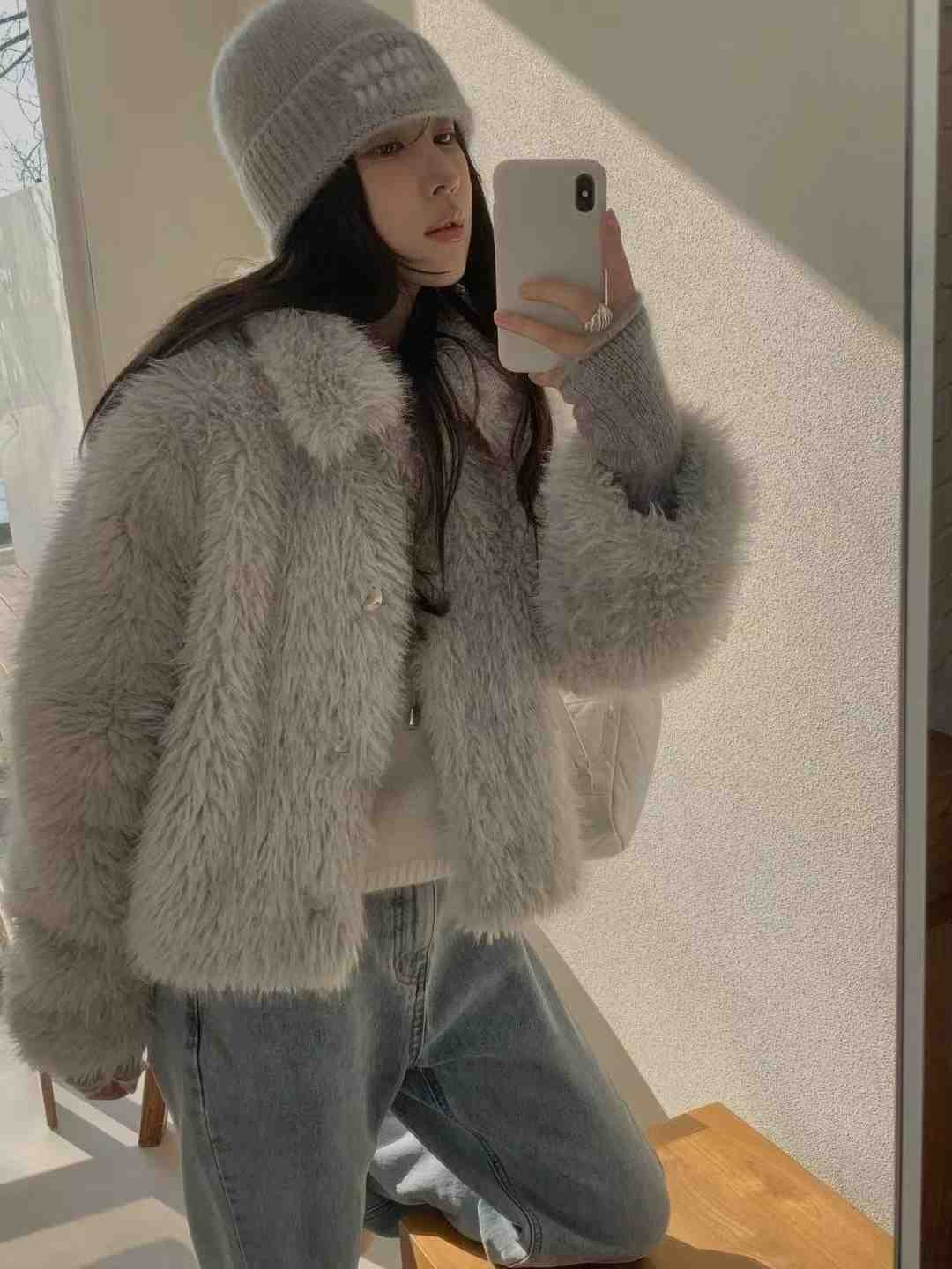 MIELLE-미엘르-OT韓國直郵㊣女裝新款休閑時尚短款大衣皮草MIELLE-미엘르-OT短款大衣