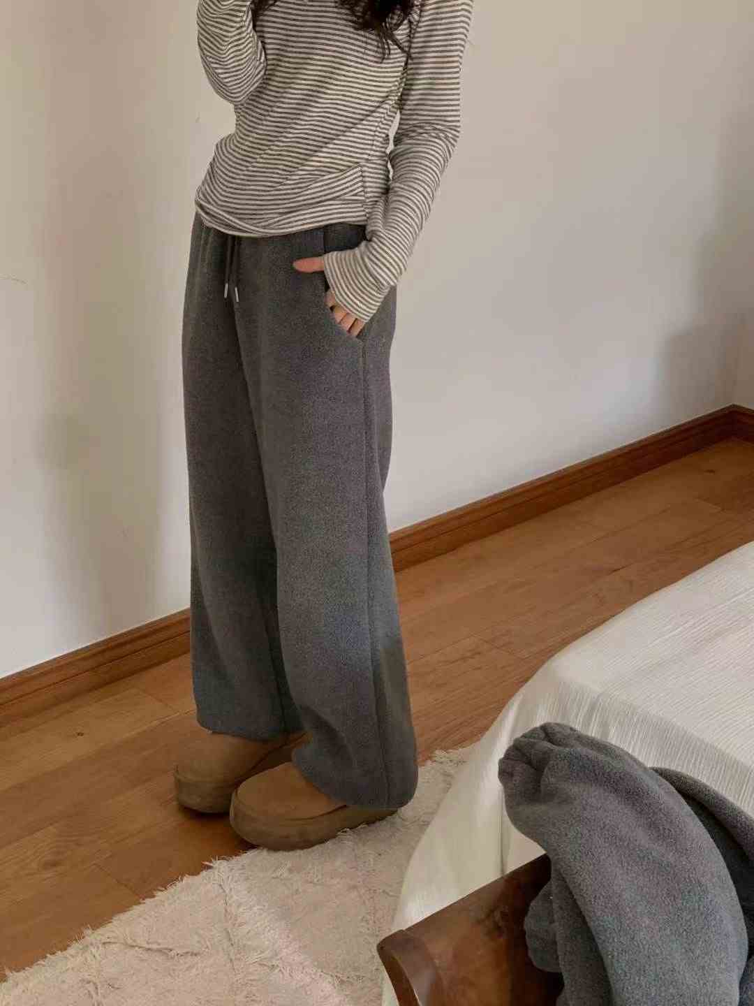 MIELLE-미엘르-OT韓國代購㊣女裝新品推薦休閑休閑褲抓絨MIELLE-미엘르-OT休閑褲