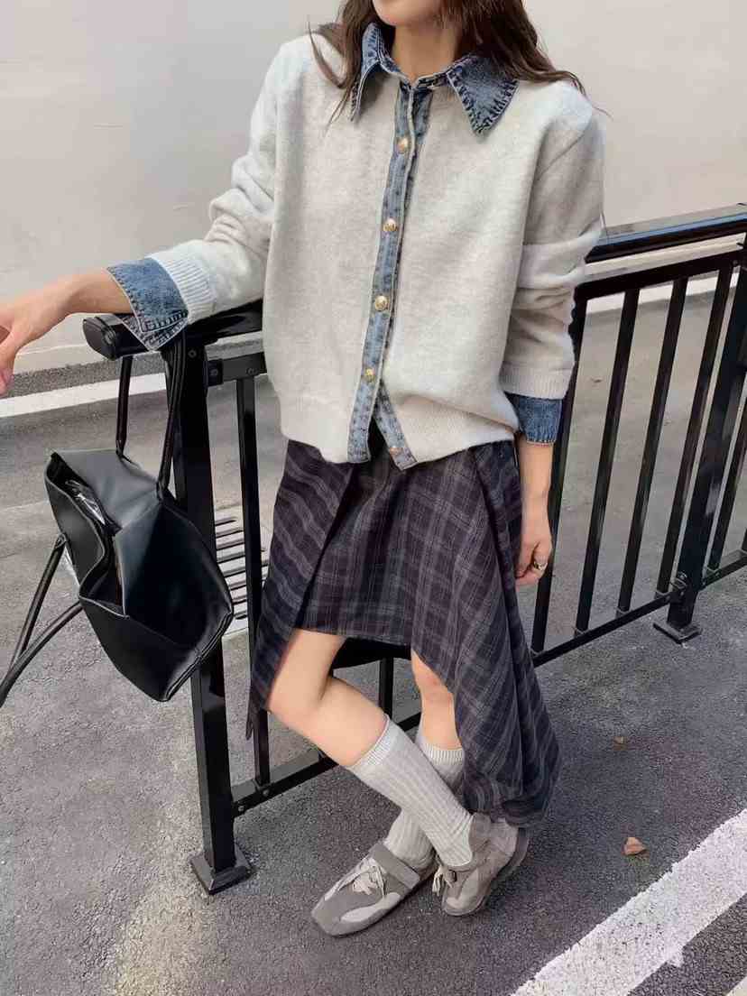 DOUZEMOIS東大門㊣實拍女裝新款休閑人氣針織衫假兩件羊毛開衫DOUZEMOIS針織衫