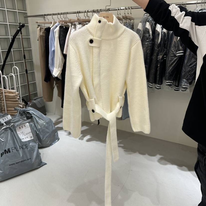 BES韓國代購㊣女裝新品職業真品時尚推薦毛衣含腰帶羊毛拉鏈BES SEOUL毛衣