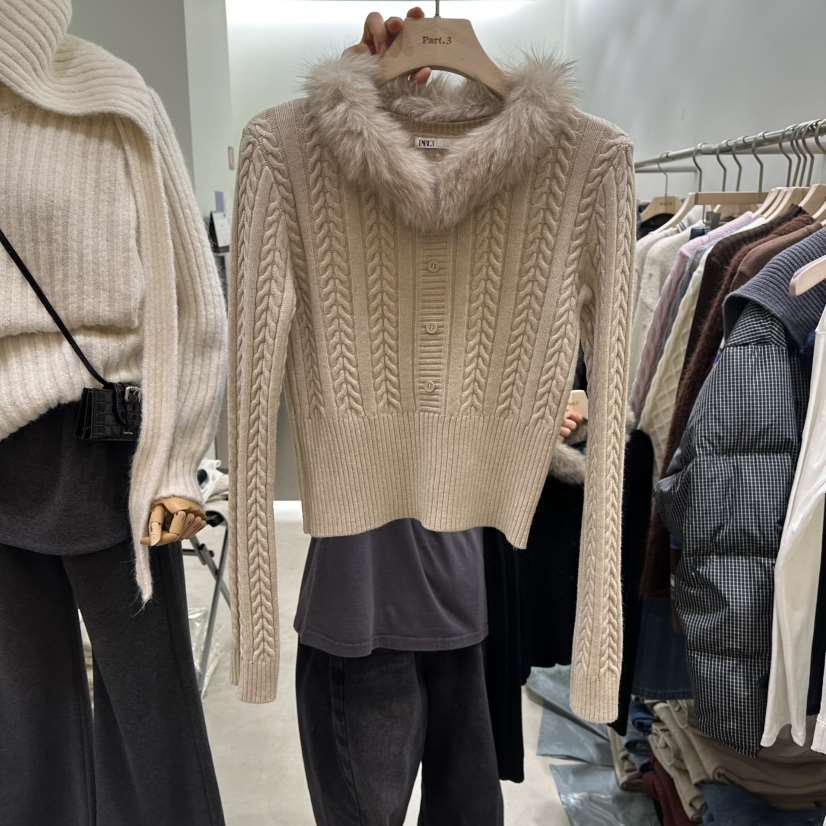 PART3韓國直郵㊣女士新品推薦熱賣休閑毛衣毛領可拆可拆卸寬松Part.3毛衣