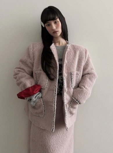 CLODE韓國代購㊣女士新品人氣推薦25秋冬短款大衣粗花呢馬海毛CLODE短款大衣