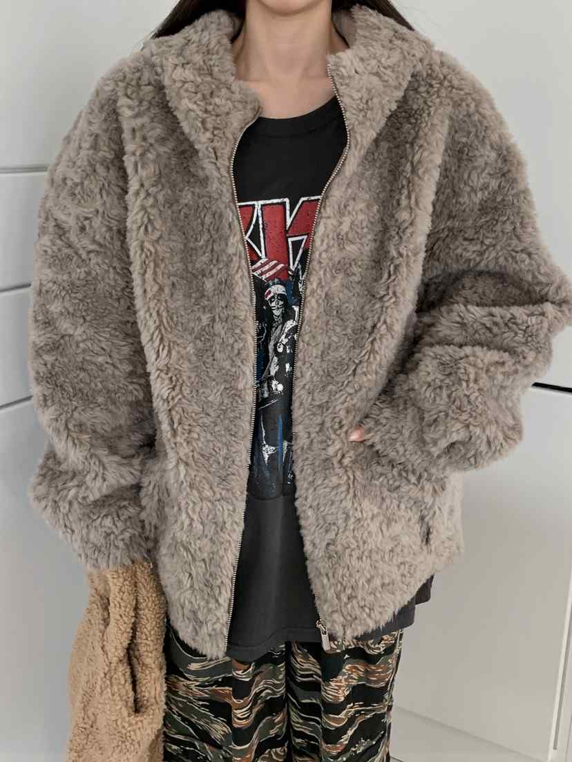 JKICHI東大門㊣直郵女士新款熱賣休閑短款大衣泰迪熊毛絨連帽JKICHI短款大衣