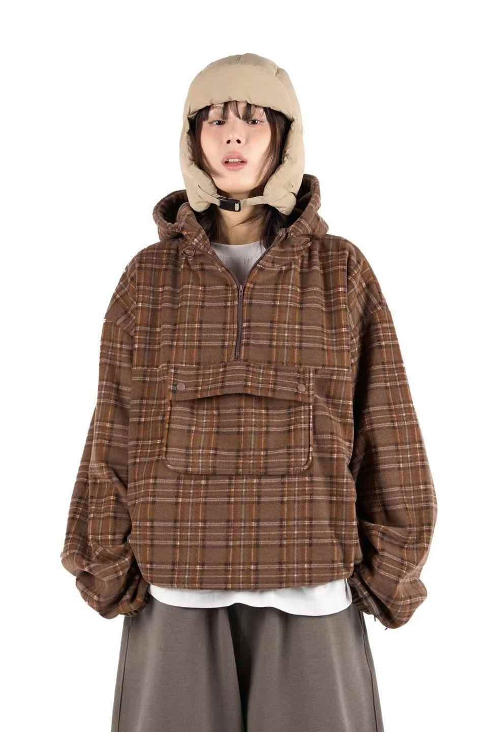 CRACKER東大門㊣直郵女士新款職業休閑人氣衛衣連帽衫抓絨格子CRACKER_衛衣