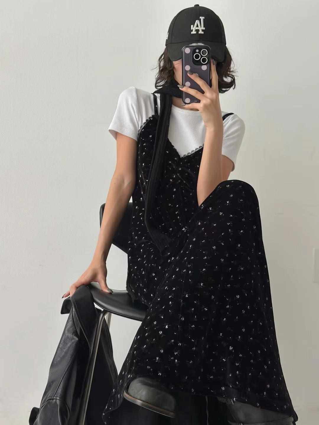 CRACKER東大門㊣實拍女裝新款時尚推薦連衣裙不含內搭天鵝絨CRACKER_連衣裙