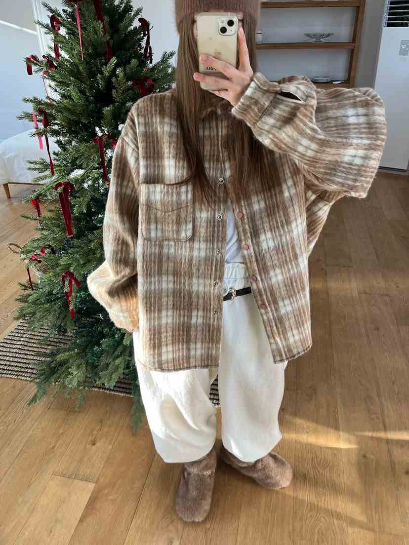 LOVE PULL東大門㊣實拍女裝新款熱賣25秋冬襯衫蕾絲衫羊駝格子LOVE PULL襯衫/蕾絲衫