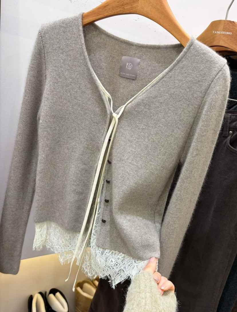 GLOW AND NYMPH韓國代購㊣女裝新品休閑人氣真品針織衫蕾絲GLOW AND NYMPH針織衫